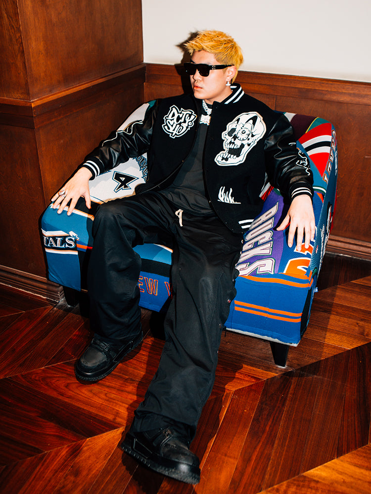 DICETINY x S45 "DESTINY NIRVANA" EMBROIDERED PATCHWORK BASEBALL UNIFORM JACKET
