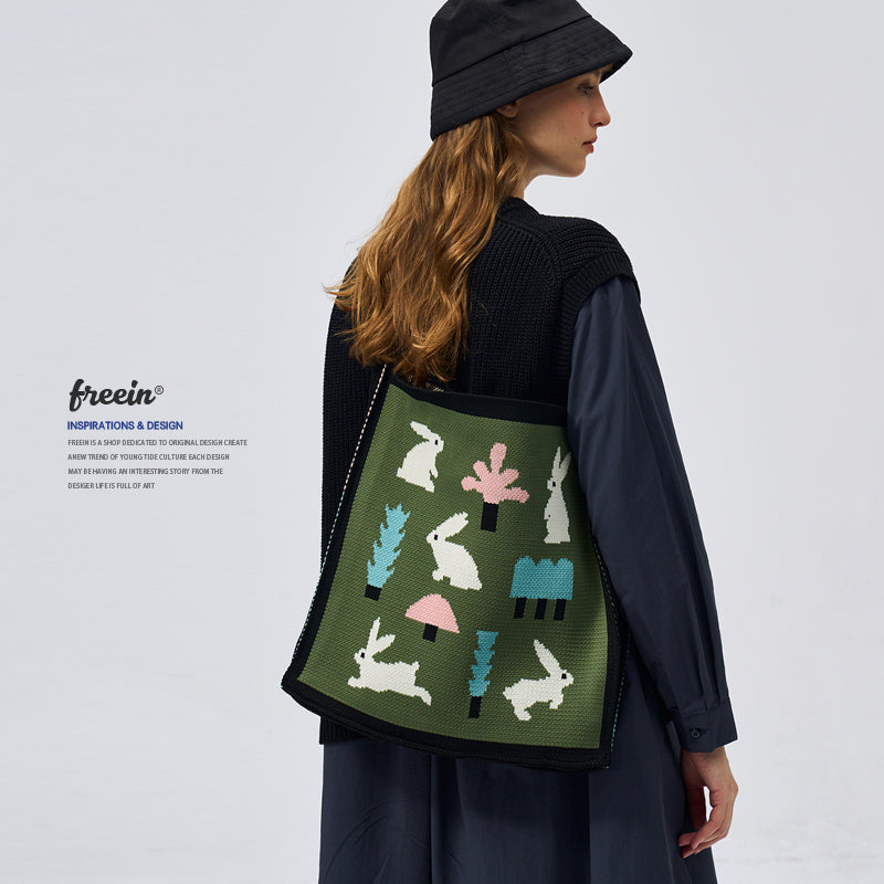 FREEIN Rabbit Woven knitted tote bag