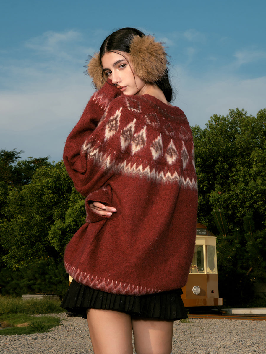 FORNINES Nordic Fair Island Red Sweater