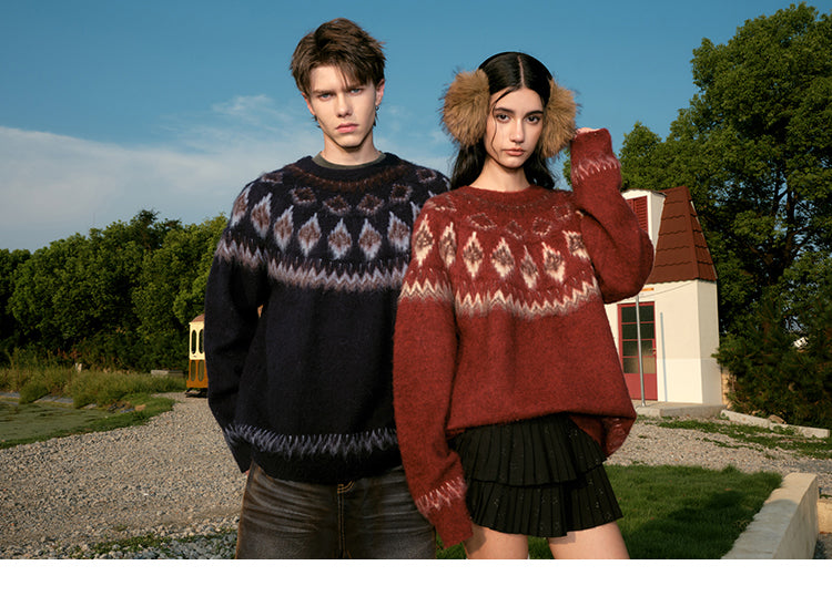 FORNINES Nordic Fair Island Red Sweater