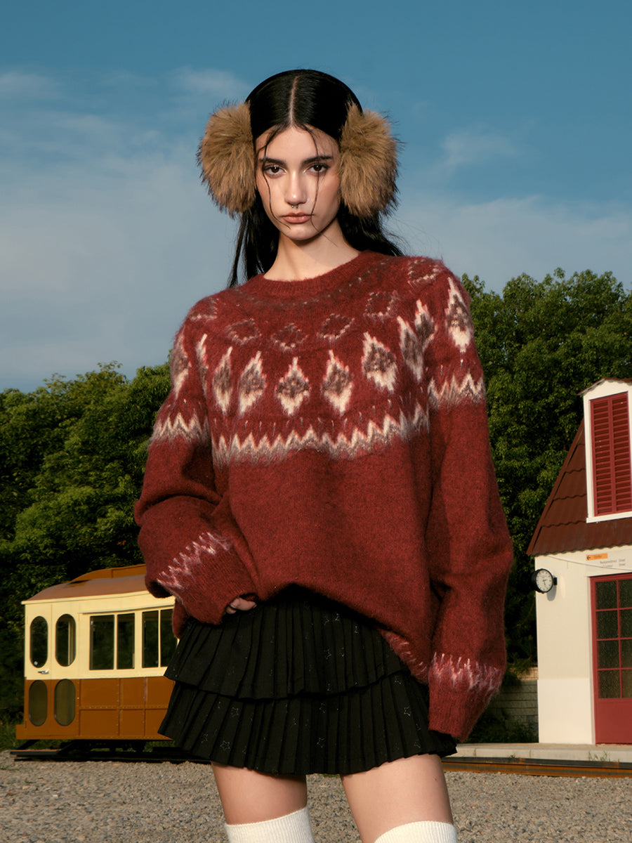 FORNINES Nordic Fair Island Red Sweater