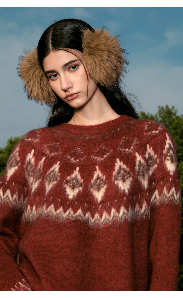 FORNINES Nordic Fair Island Red Sweater