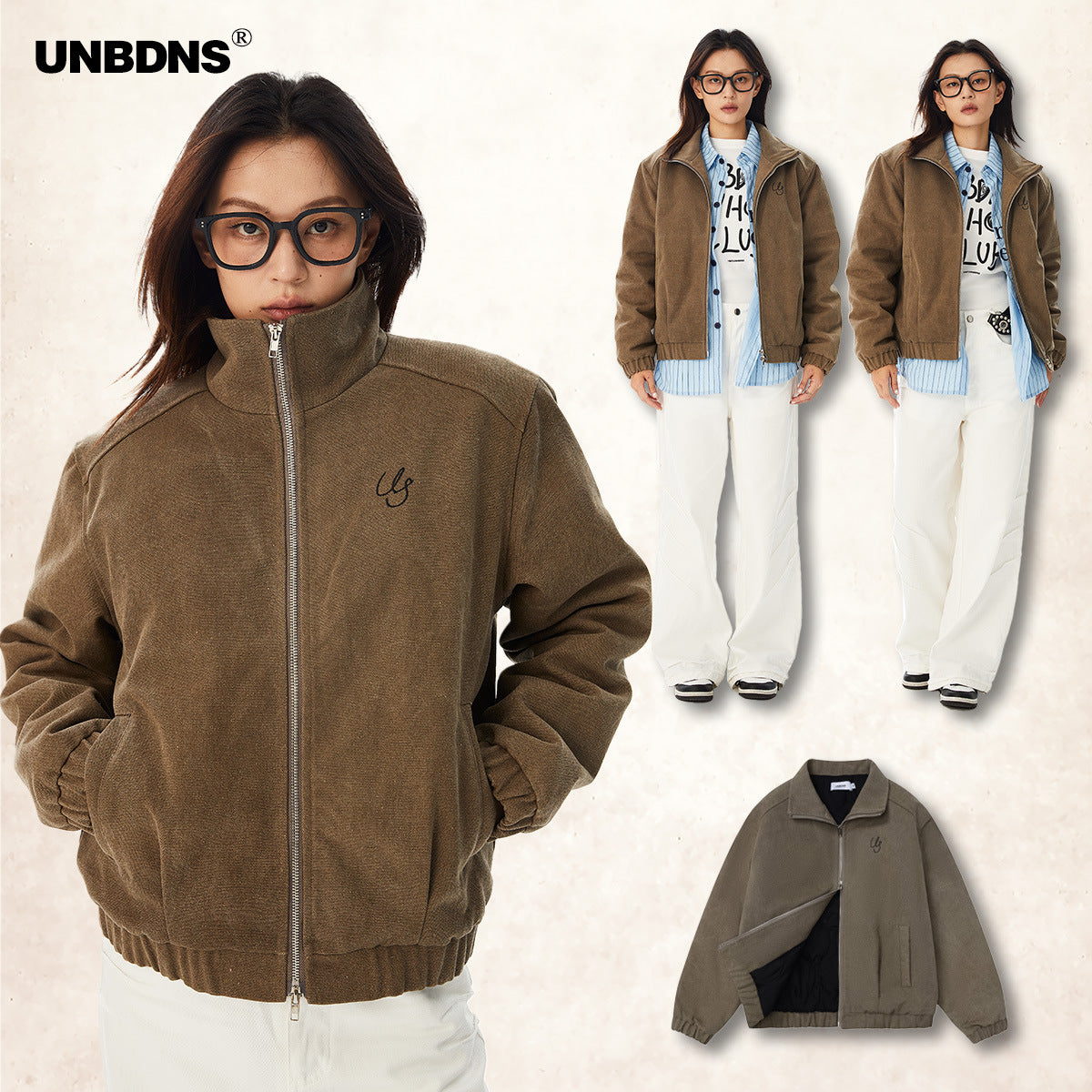 UNBDNS American Style Unisex workwear basic stand collar jacket