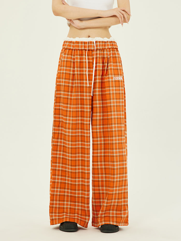 Axis Mundi American Vintage Orange Check Track Pant Straight Leg Wide Leg Drape Slim Pants