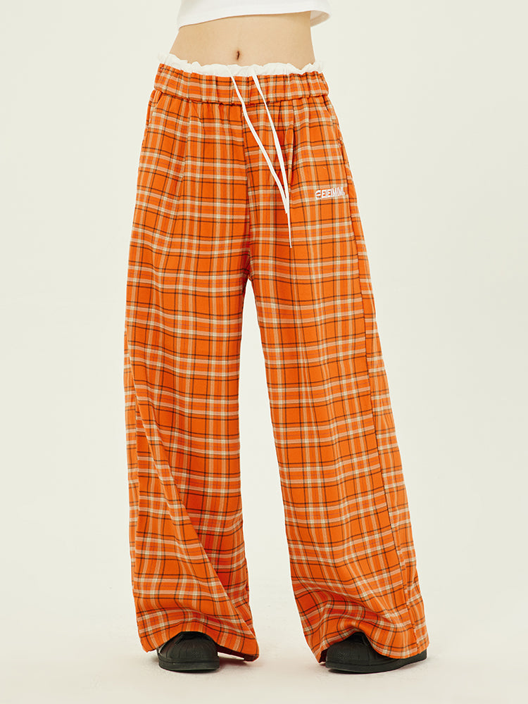 Axis Mundi American Vintage Orange Check Track Pant Straight Leg Wide Leg Drape Slim Pants