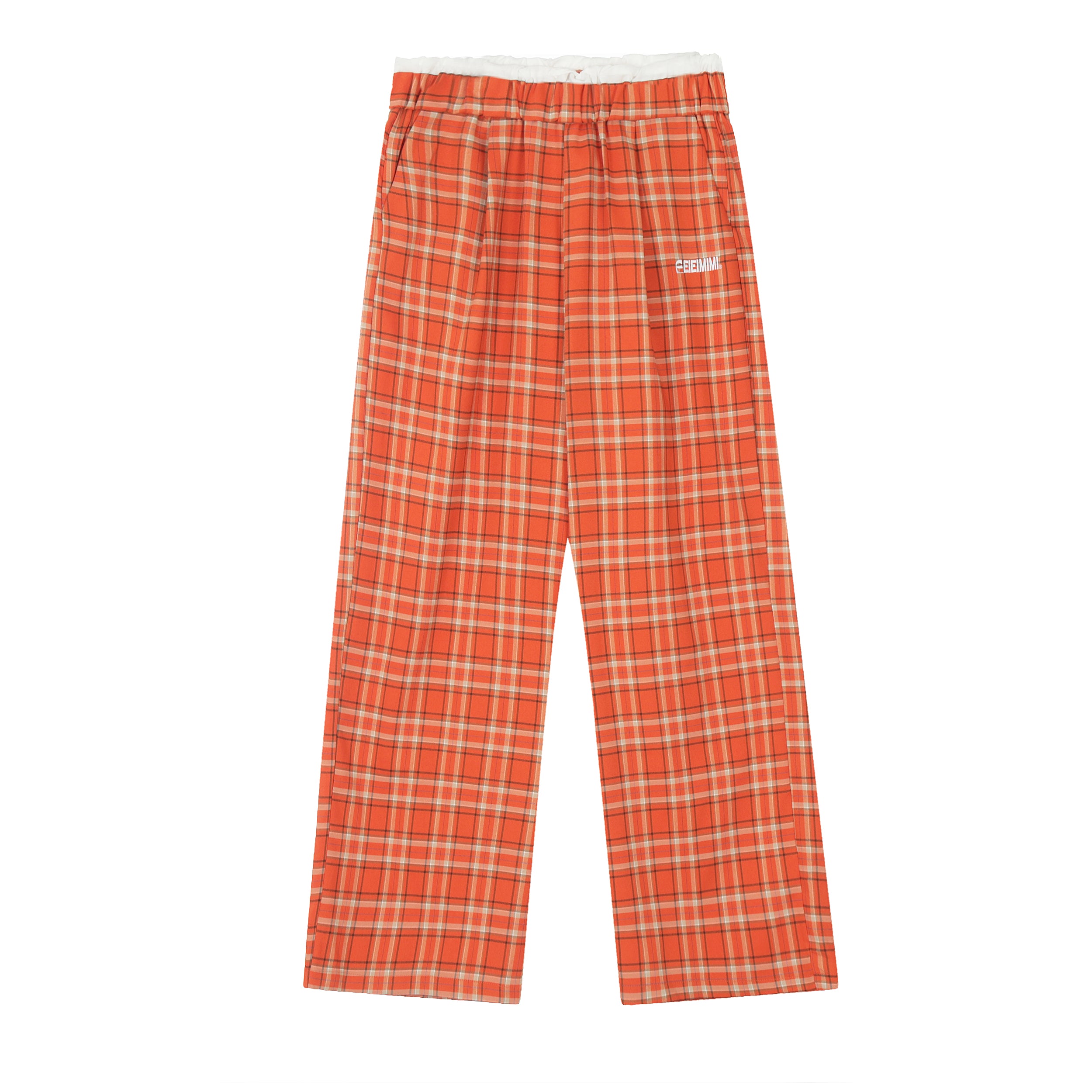 Axis Mundi American Vintage Orange Check Track Pant Straight Leg Wide Leg Drape Slim Pants