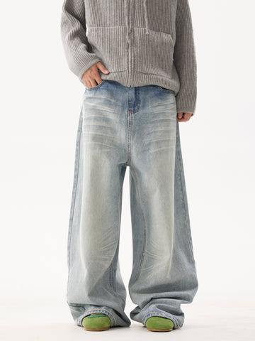 BTSG  Wash Light Gradient baggy Wide Leg Jeans