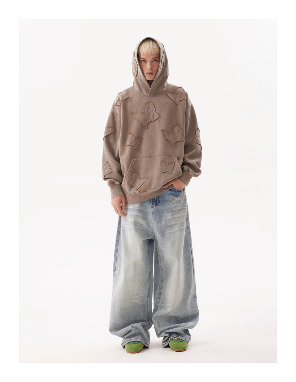 BTSG  Wash Light Gradient baggy Wide Leg Jeans
