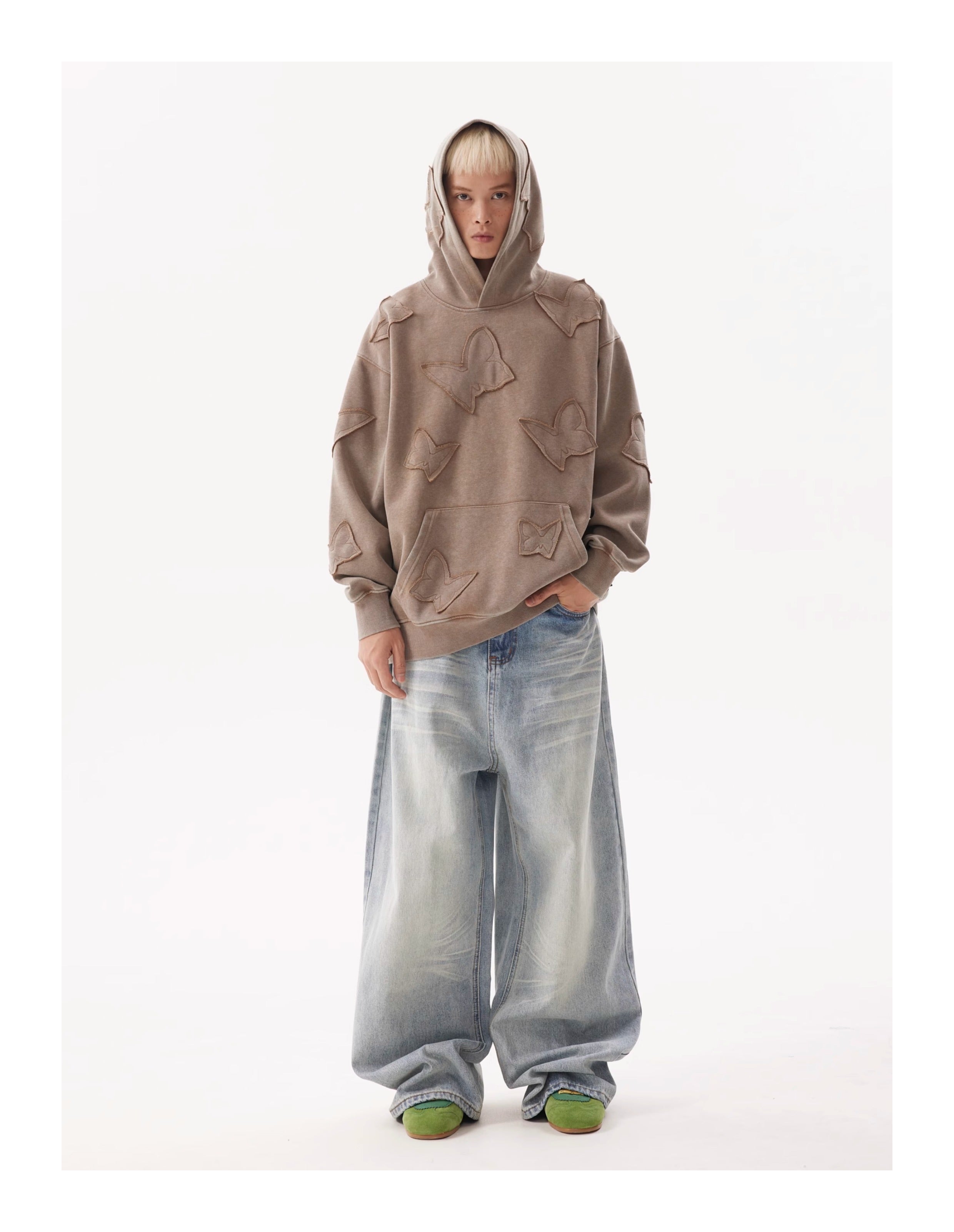 BTSG  Wash Light Gradient baggy Wide Leg Jeans