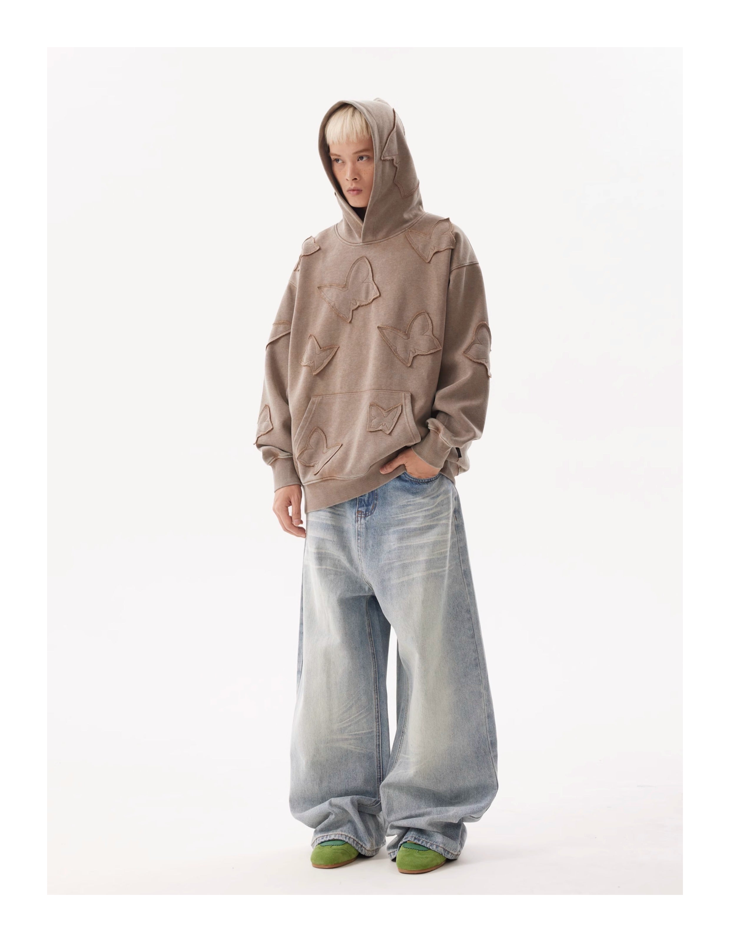 BTSG  Wash Light Gradient baggy Wide Leg Jeans