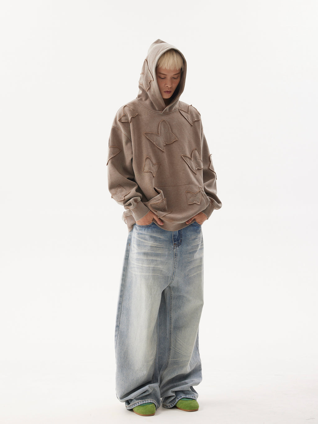 BTSG  Wash Light Gradient baggy Wide Leg Jeans