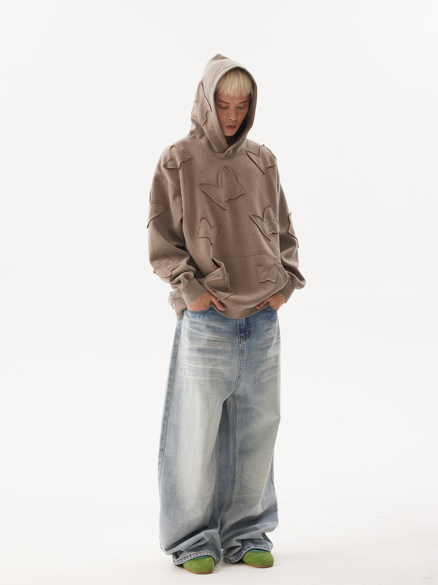 BTSG  Wash Light Gradient baggy Wide Leg Jeans