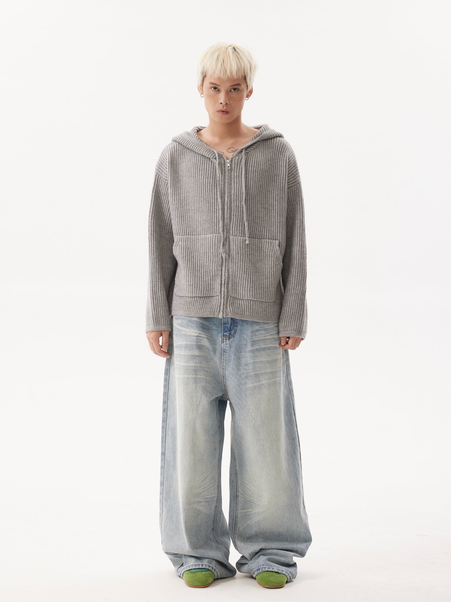 BTSG  Wash Light Gradient baggy Wide Leg Jeans