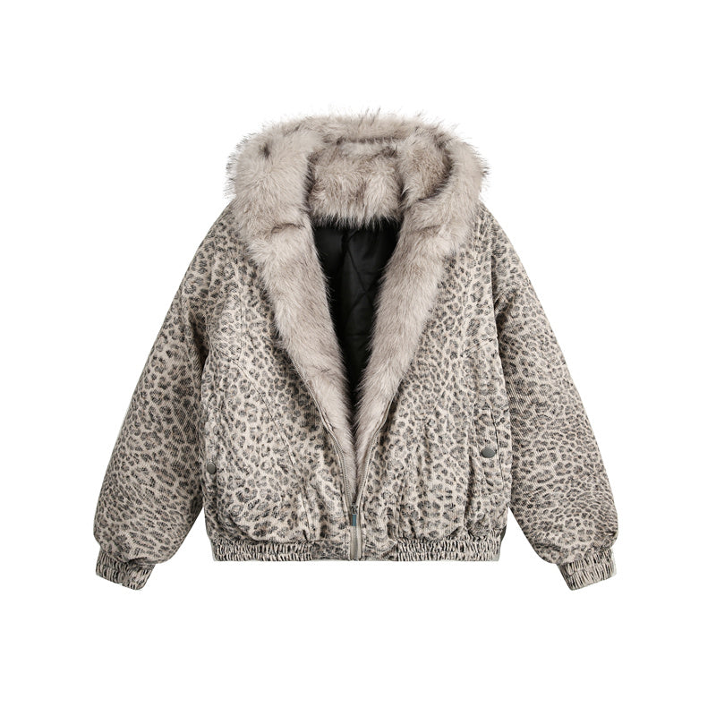 BTSG Leopard Fur Collar Mountain Sculpture Hooded Jacket