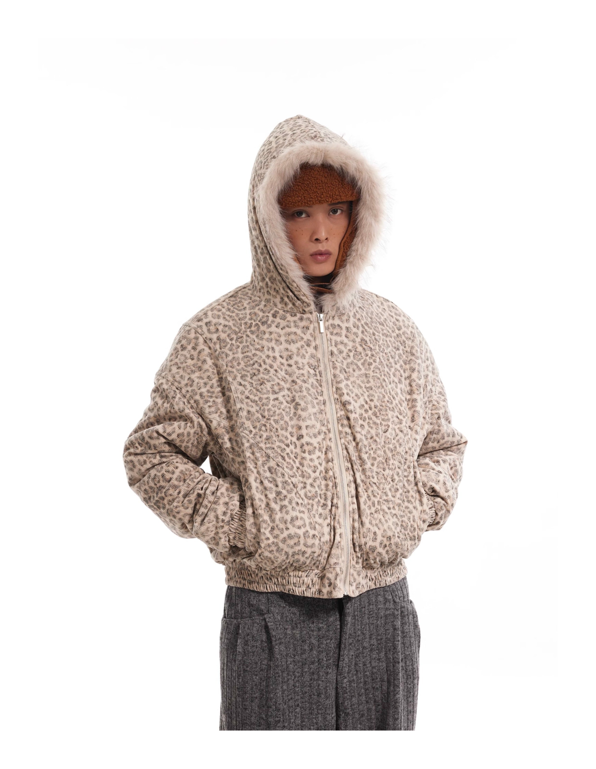 BTSG Leopard Fur Collar Mountain Sculpture Hooded Jacket