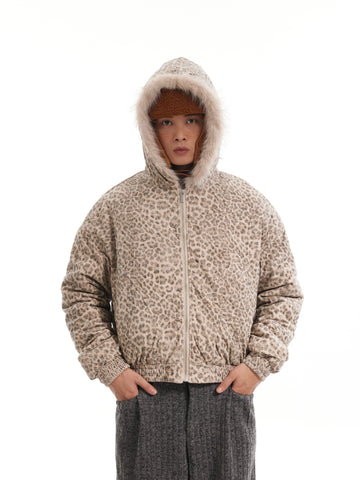 BTSG Leopard Fur Collar Mountain Sculpture Hooded Jacket