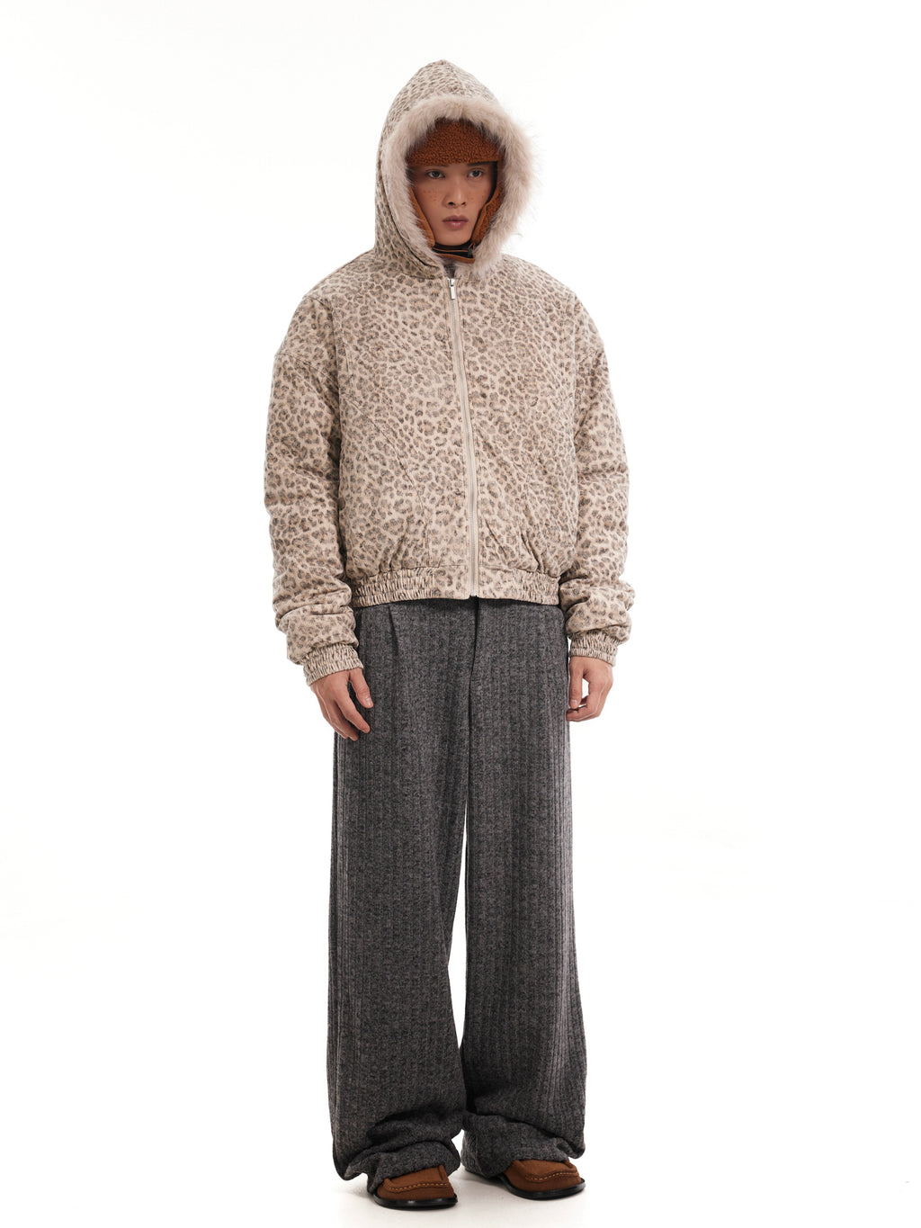 BTSG Leopard Fur Collar Mountain Sculpture Hooded Jacket