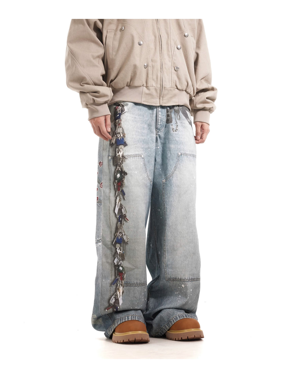 BTSG 3D Digital Multi-Key Print Splashed Ink Distressed Baggy Silhouette Loose Straight Jeans