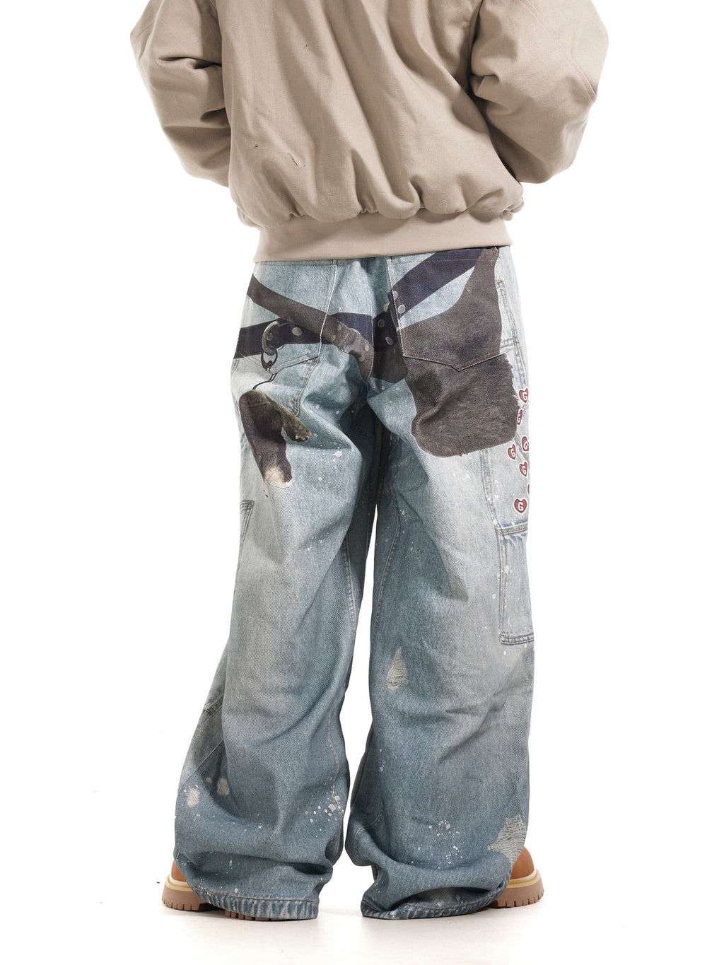 BTSG 3D Digital Multi-Key Print Splashed Ink Distressed Baggy Silhouette Loose Straight Jeans