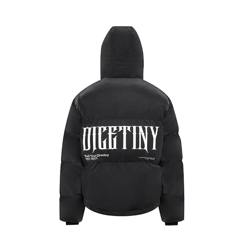 DICETINY hooded matte logo print cropped down jacket