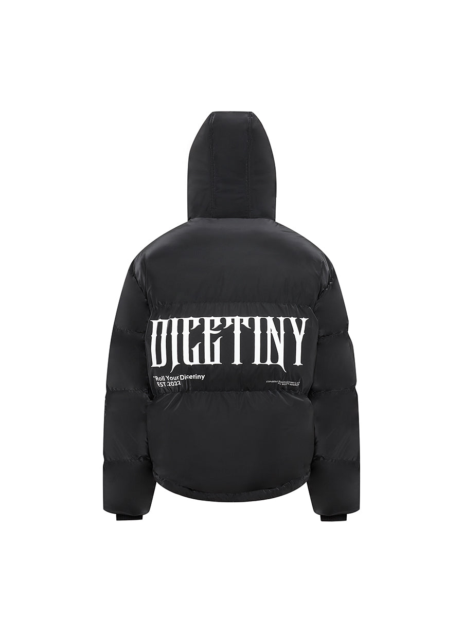 DICETINY hooded matte logo print cropped down jacket