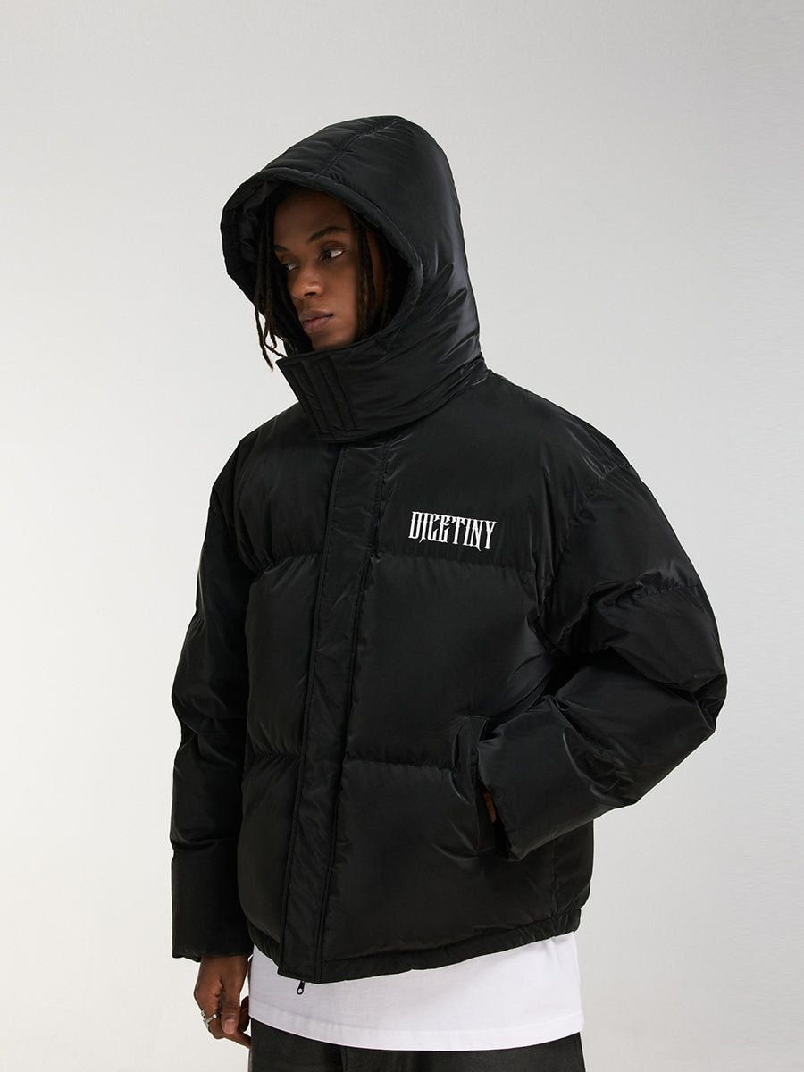 DICETINY hooded matte logo print cropped down jacket