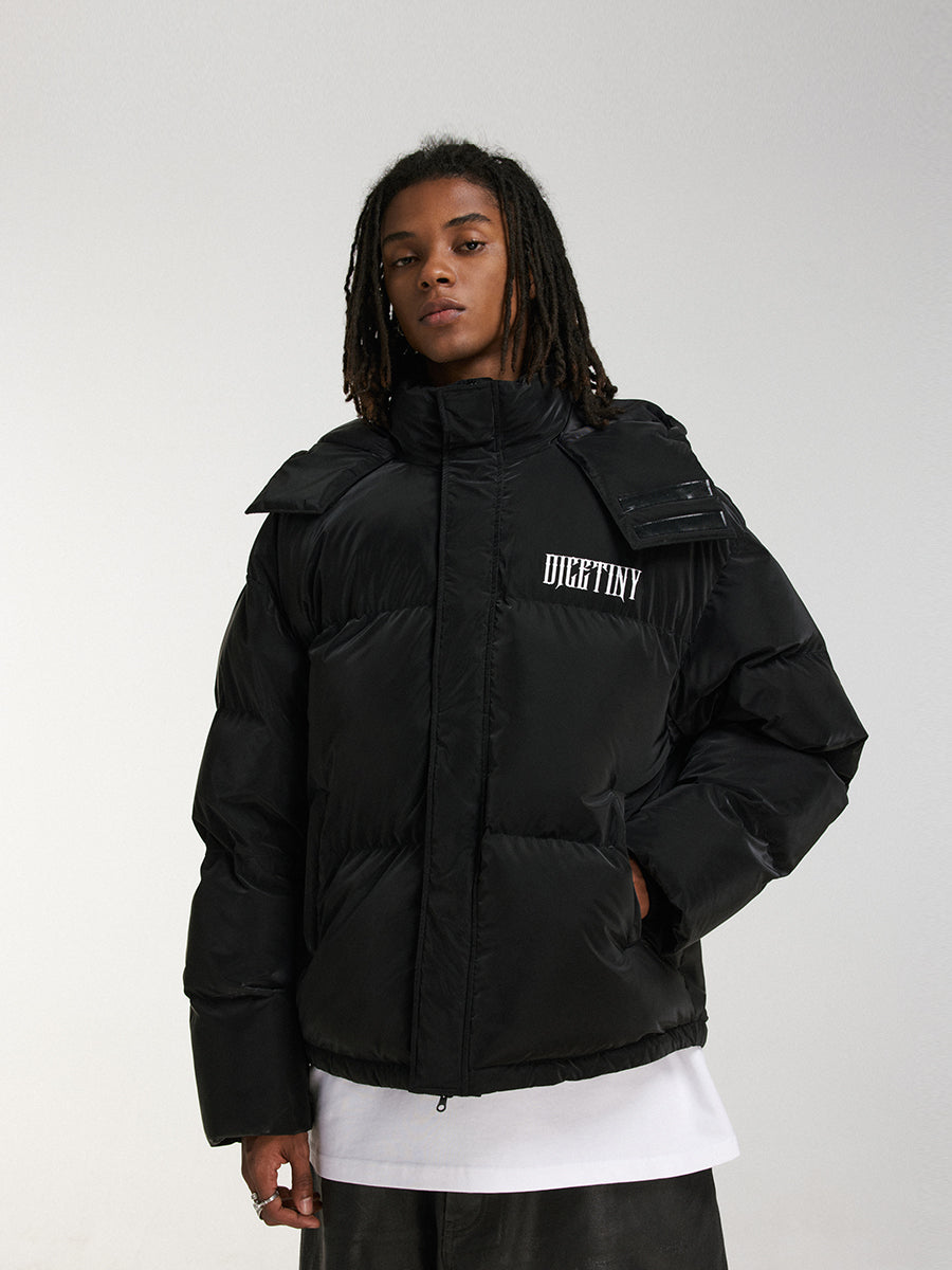 DICETINY hooded matte logo print cropped down jacket