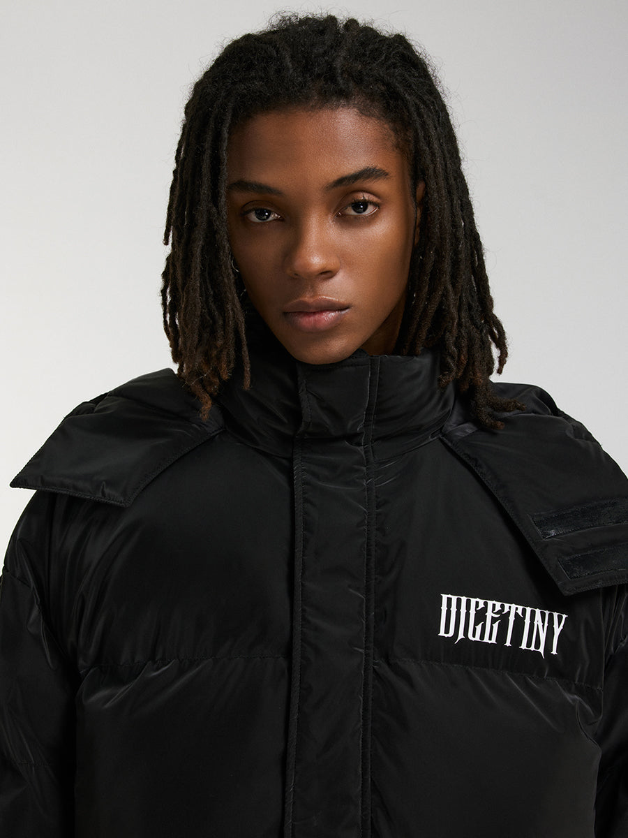 DICETINY hooded matte logo print cropped down jacket
