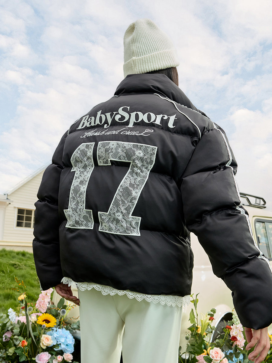 Harshandcruel lace panels sports ballet jersey stand collar graphene insulated cotton Jacket