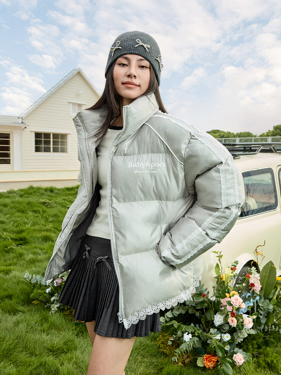 Harshandcruel lace panels sports ballet jersey stand collar graphene insulated cotton Jacket