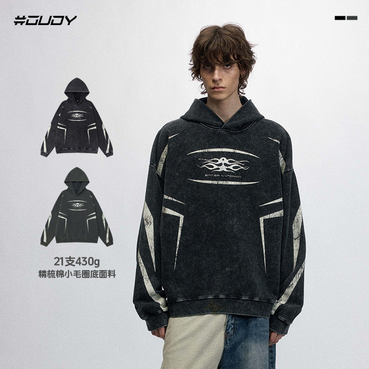 #OVDY vintage washed distressed letter print unisex oversize hoodie