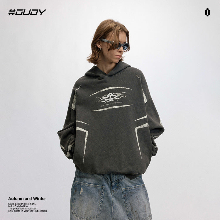 #OVDY vintage washed distressed letter print unisex oversize hoodie