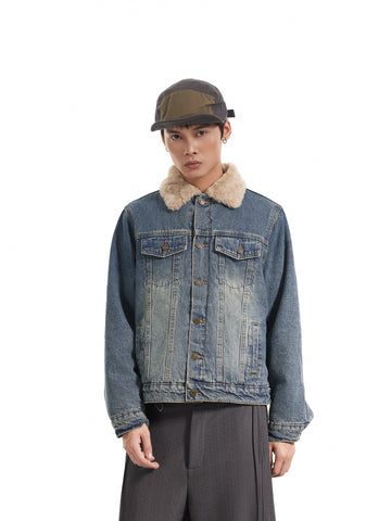 BTSG Wash Distressed Fleece Denim Jacket