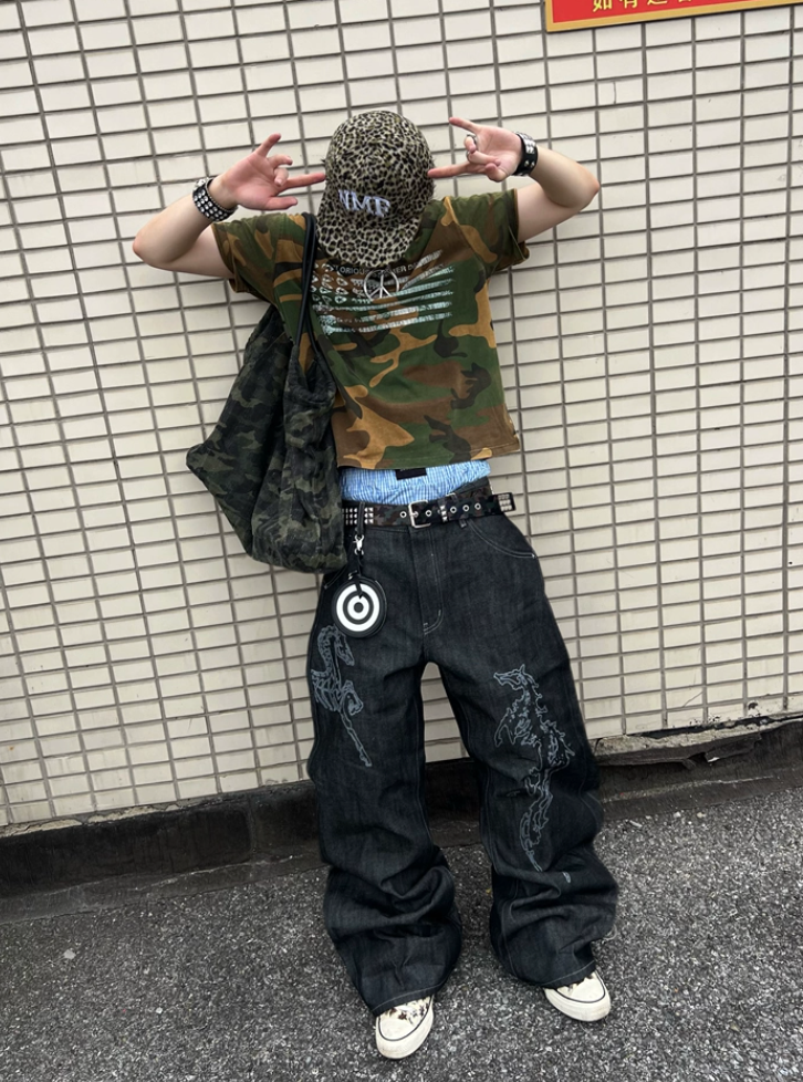 ANTIDOTE Camouflage Guitar Print Crew Neck Tee