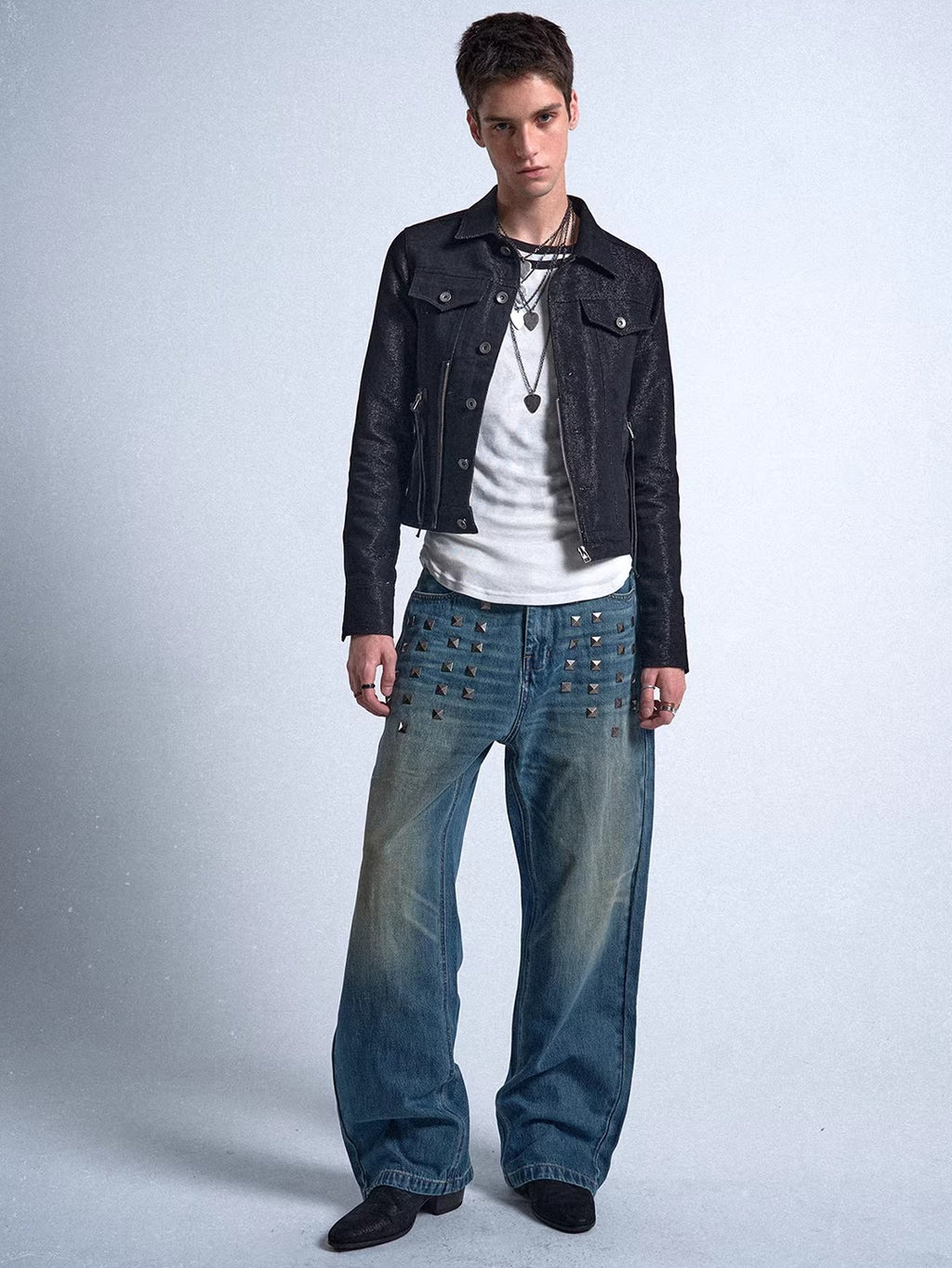 No E Mosen Square Stud Loose Straight Jeans