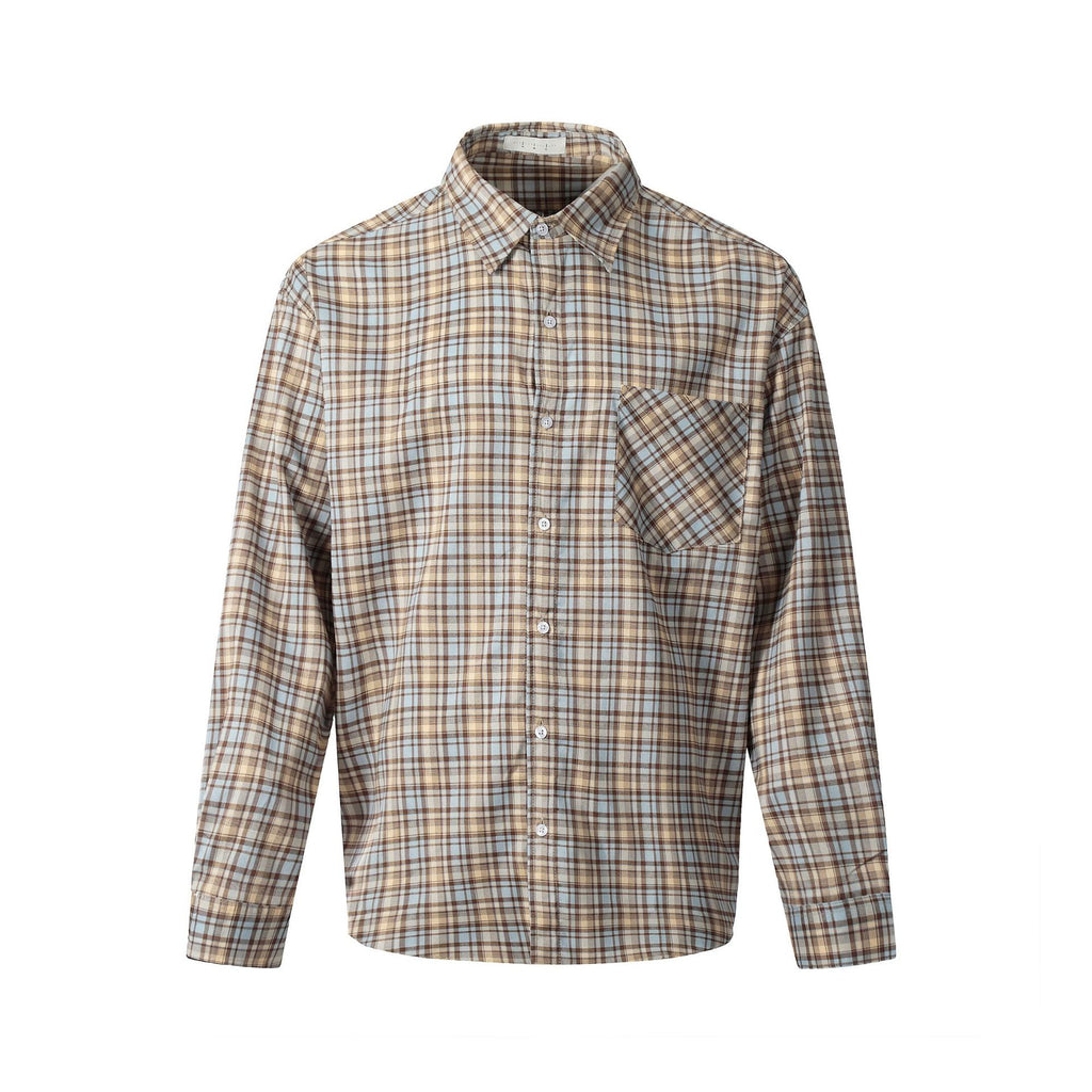 11KN Korean check design sense misplaced pocket Shirt