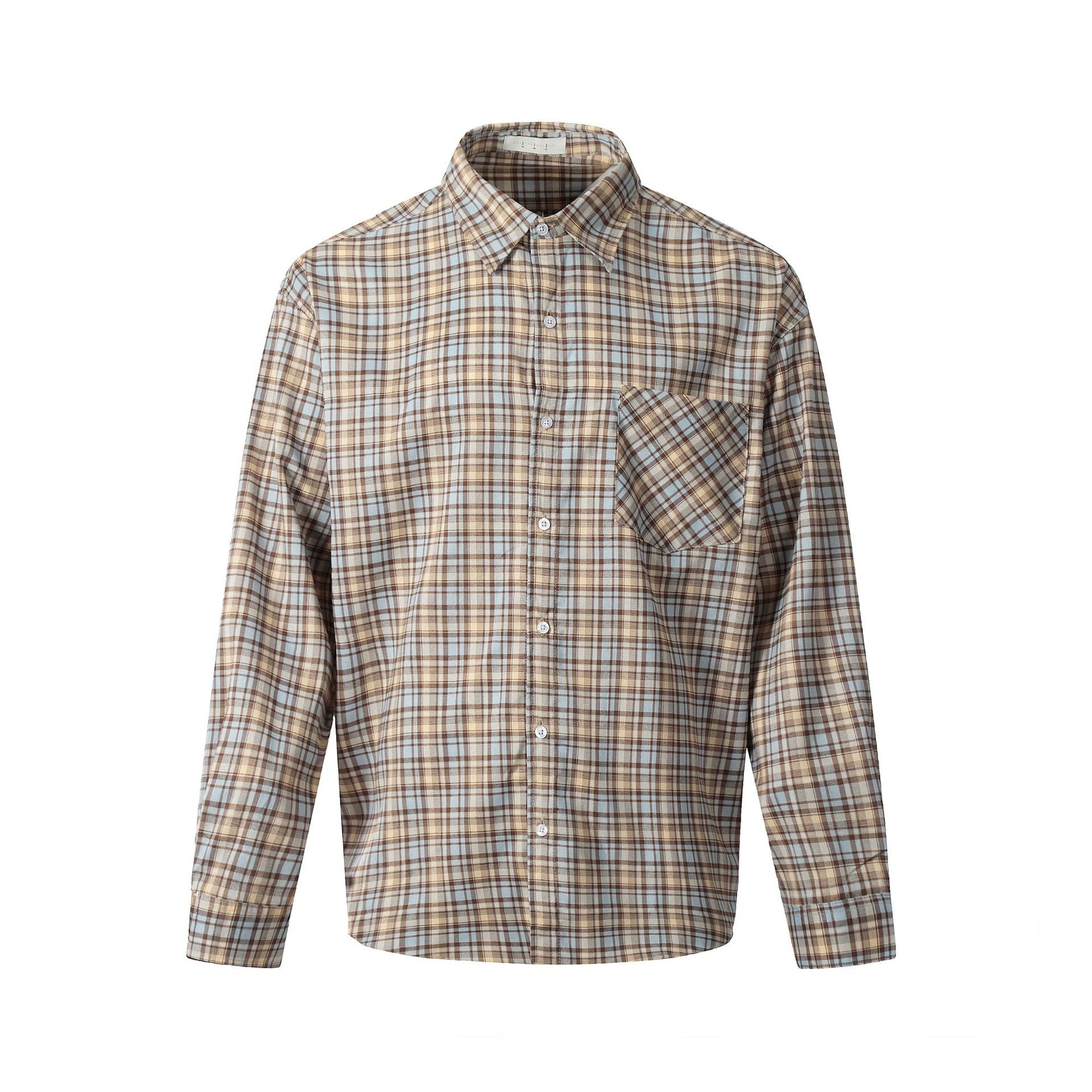 11KN Korean check design sense misplaced pocket Shirt