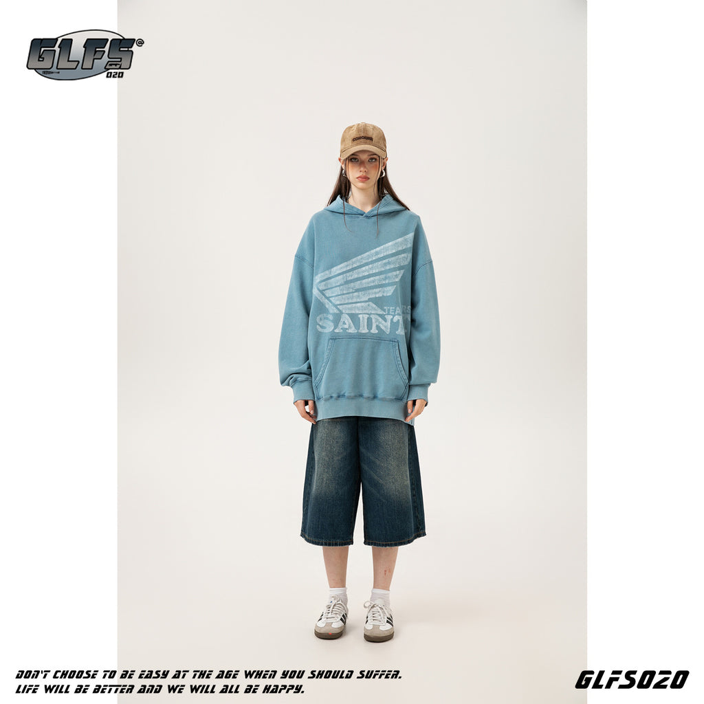 GLFS street wear ink print Pullover Oversized Hoodie