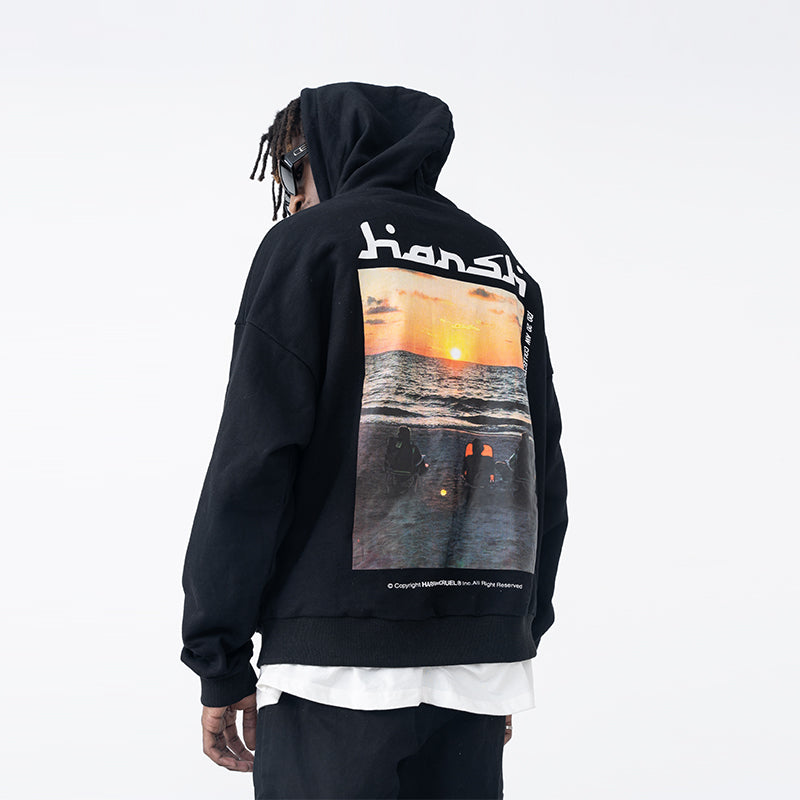 harshandcruel laser reflective LOGO sunset coast Hoodie