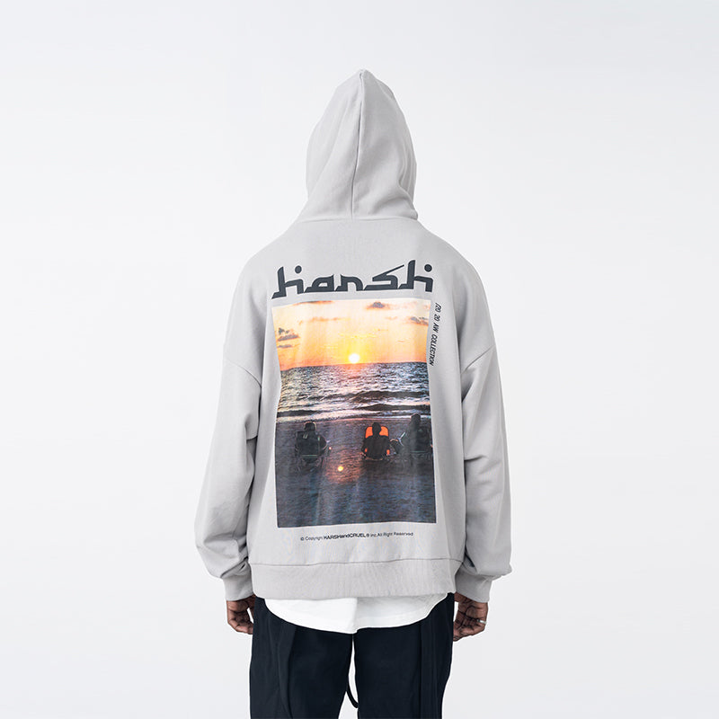 harshandcruel laser reflective LOGO sunset coast Hoodie
