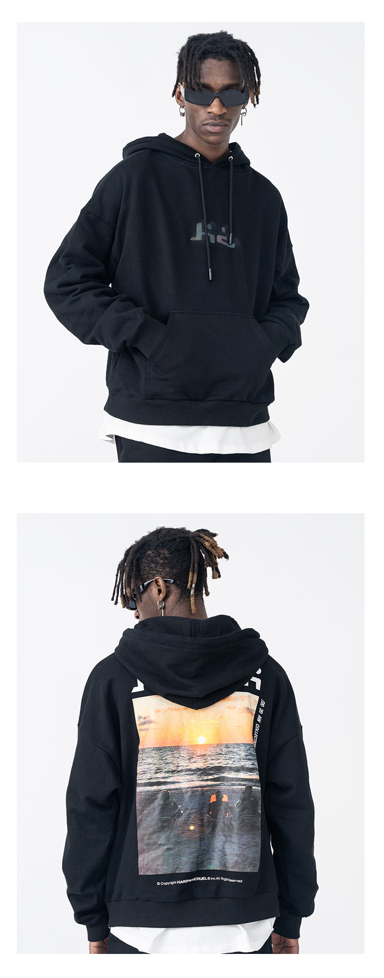 harshandcruel laser reflective LOGO sunset coast Hoodie