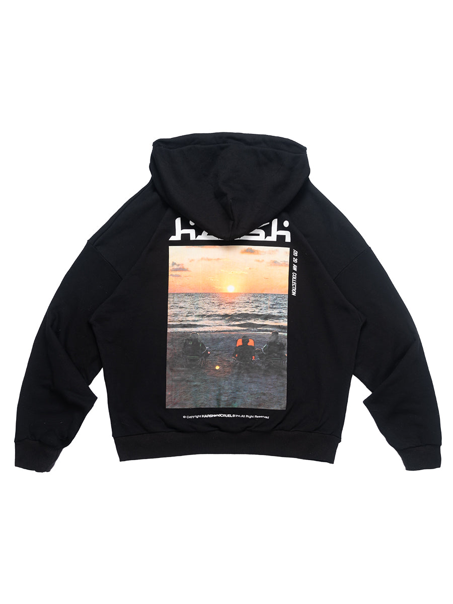 harshandcruel laser reflective LOGO sunset coast Hoodie