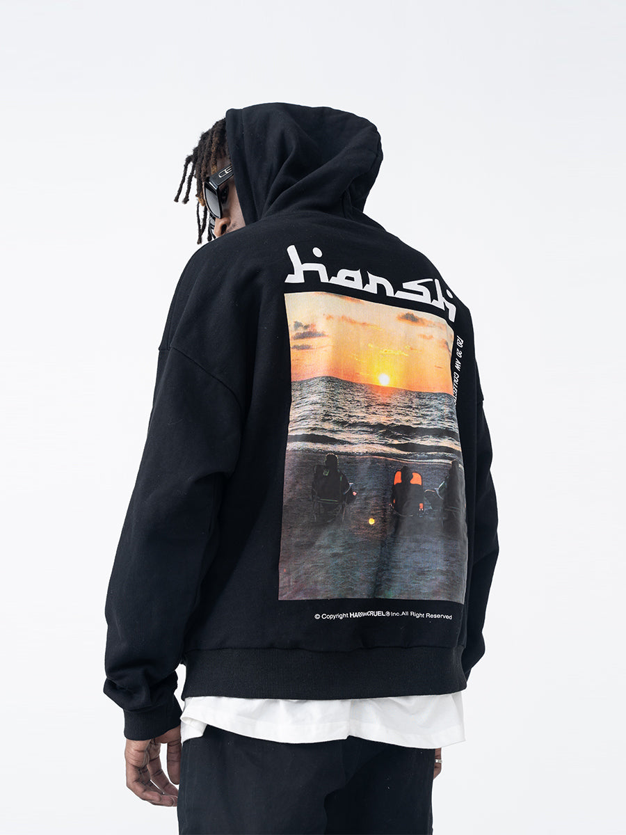 harshandcruel laser reflective LOGO sunset coast Hoodie