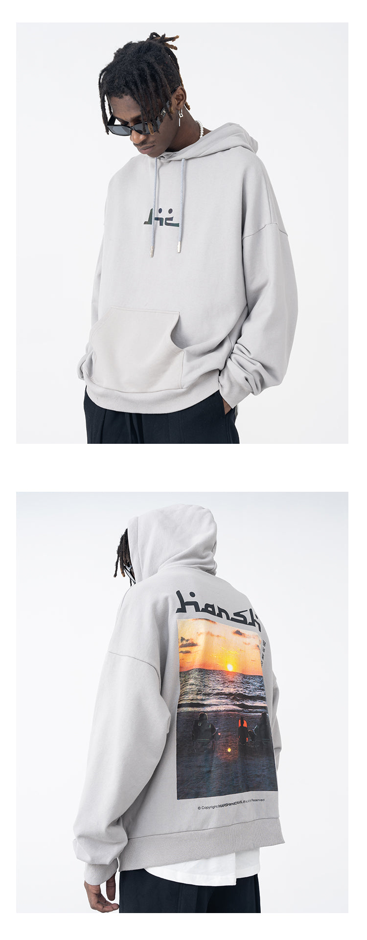 harshandcruel laser reflective LOGO sunset coast Hoodie