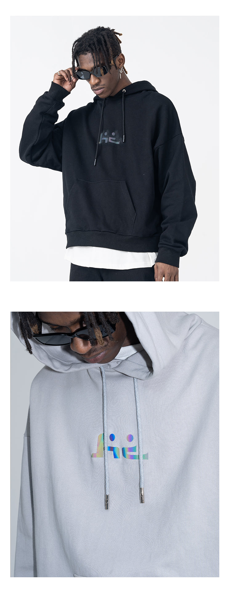 harshandcruel laser reflective LOGO sunset coast Hoodie