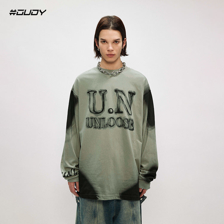 #OVDY Trendy Brand Small Neck Long Sleeve Smudge Print Oversize Sweatshirt