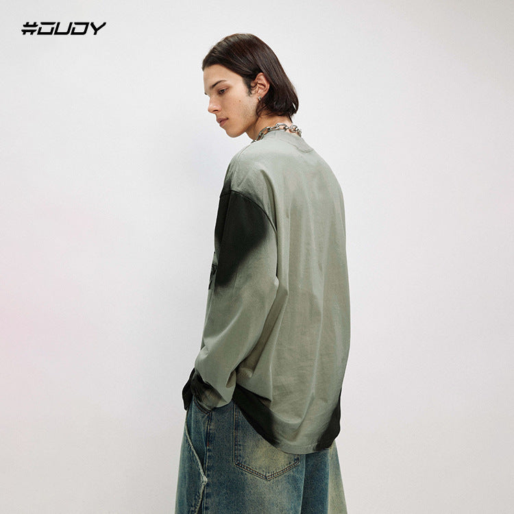 #OVDY Trendy Brand Small Neck Long Sleeve Smudge Print Oversize Sweatshirt