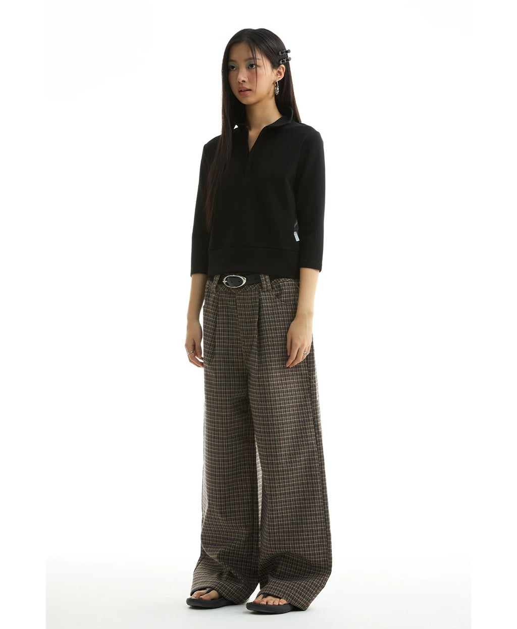FUNKYFUN Checked Casual Straight Trousers