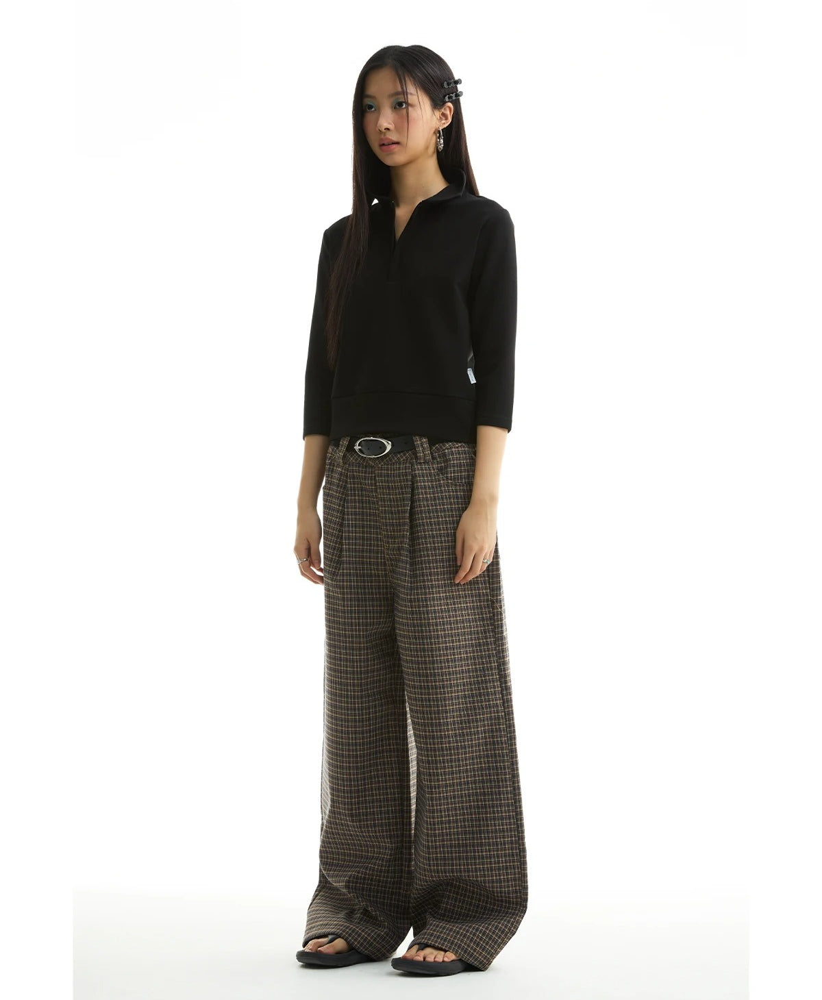 FUNKYFUN Checked Casual Straight Trousers