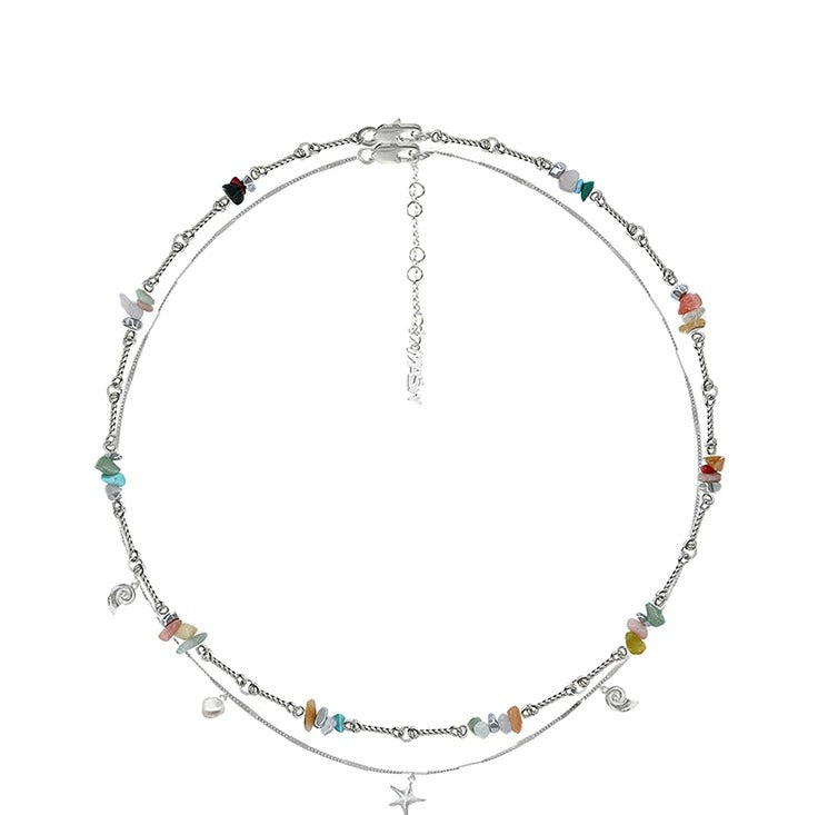 MASW Gravel Double Stacked Detachable Star Pendant Necklace